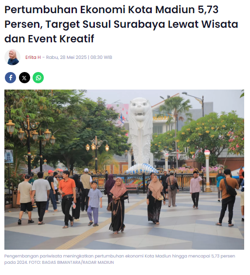 Pertumbuhan Ekonomi Kota Madiun 5,73 Persen, Target Susul Surabaya Lewat Wisata dan Event Kreatif