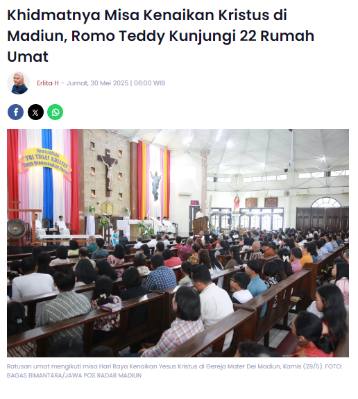 Khidmatnya Misa Kenaikan Kristus di Madiun, Romo Teddy Kunjungi 22 Rumah Umat