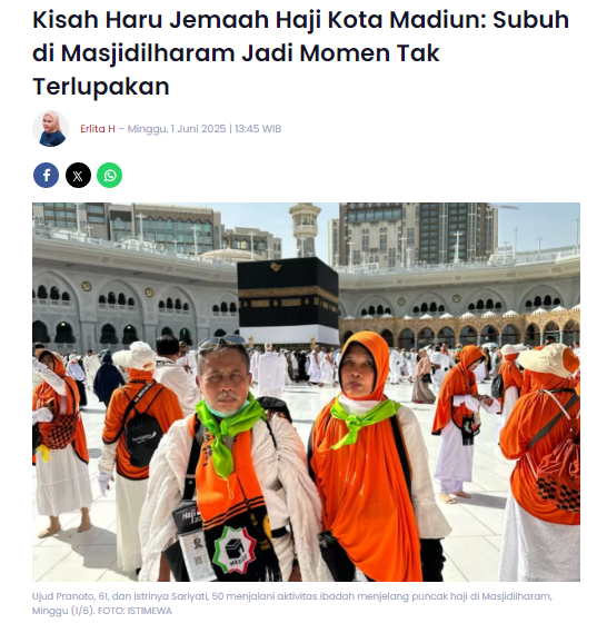 Kisah Haru Jemaah Haji Kota Madiun, Subuh di Masjidilharam Jadi Momen Tak Terlupakan