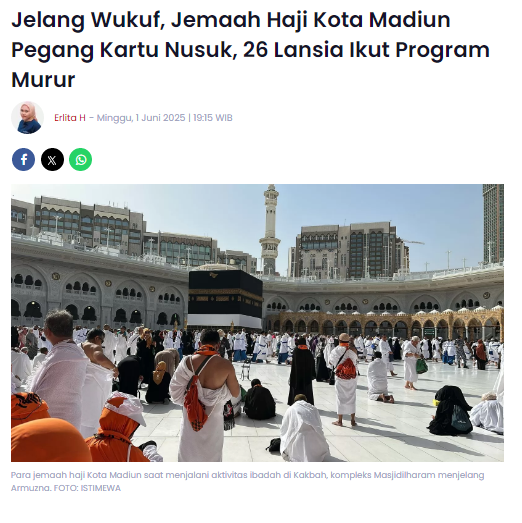 Jelang Wukuf, Jemaah Haji Kota Madiun Pegang Kartu Nusuk, 26 Lansia Ikut Program Murur