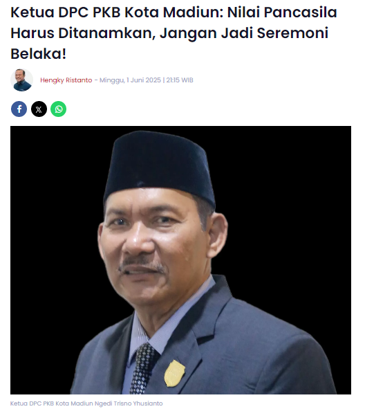Ketua DPC PKB Kota Madiun, Nilai Pancasila Harus Ditanamkan, Jangan Jadi Seremoni Belaka