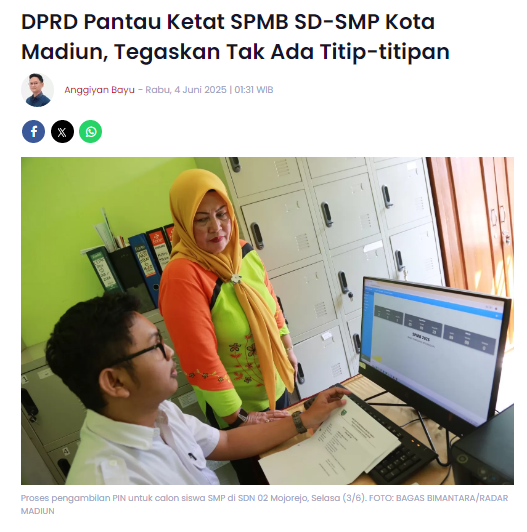 DPRD Pantau Ketat SPMB SD-SMP Kota Madiun, Tegaskan Tak Ada Titip-titipan