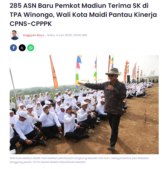 285 ASN Baru Pemkot Madiun Terima SK di TPA Winongo, Wali Kota Maidi Pantau Kinerja CPNS-CPPPK