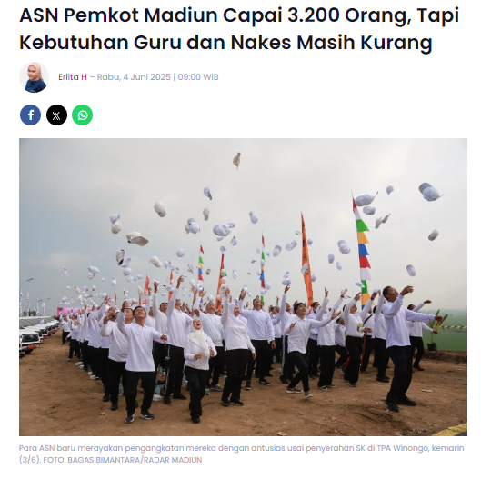 ASN Pemkot Madiun Capai 3.200 Orang, Tapi Kebutuhan Guru dan Nakes Masih Kurang