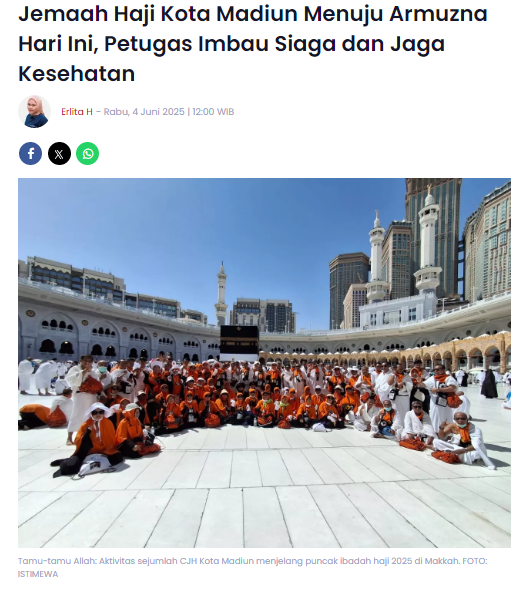 Jemaah Haji Kota Madiun Menuju Armuzna Hari Ini, Petugas Imbau Siaga dan Jaga Kesehatan