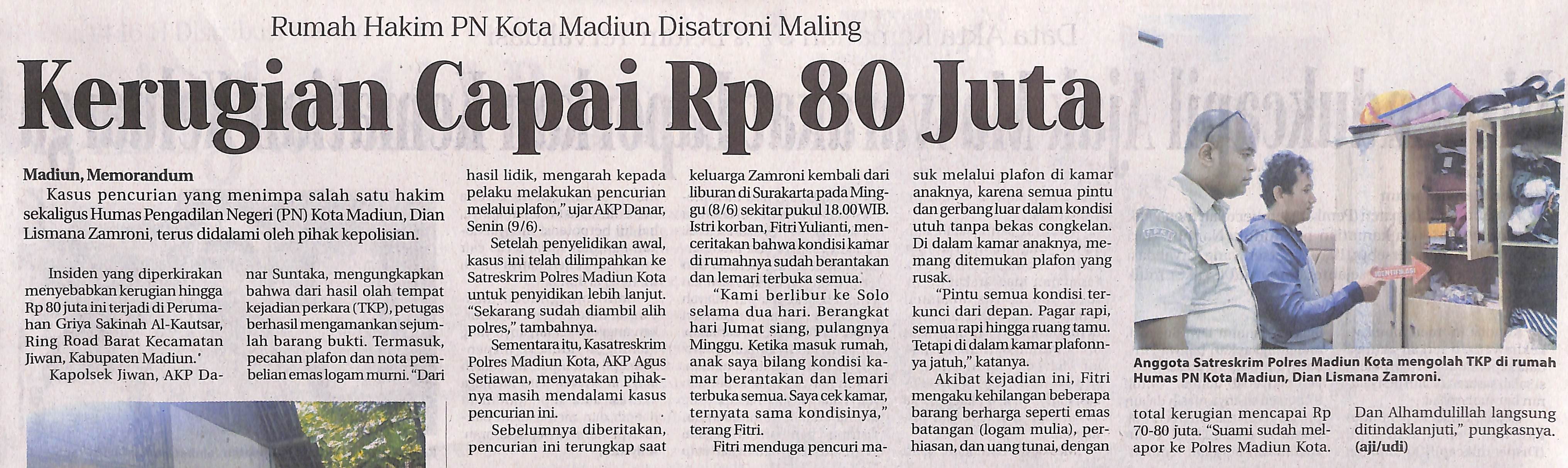 Rumah Hakim PN Kota Madiun Disatroni Maling, Kerugian Capai 80 Juta