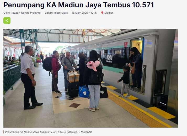 Penumpang KA Madiun Jaya Tembus 10.571
