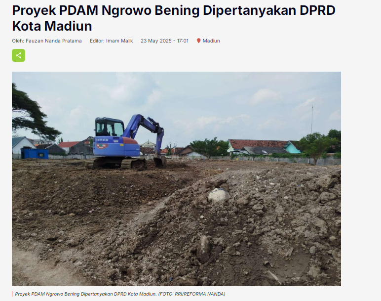 Proyek PDAM Ngrowo Bening Dipertanyakan DPRD Kota Madiun