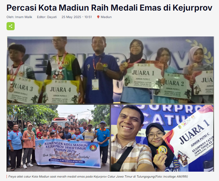 Percasi Kota Madiun Raih Medali Emas di Kejurprov