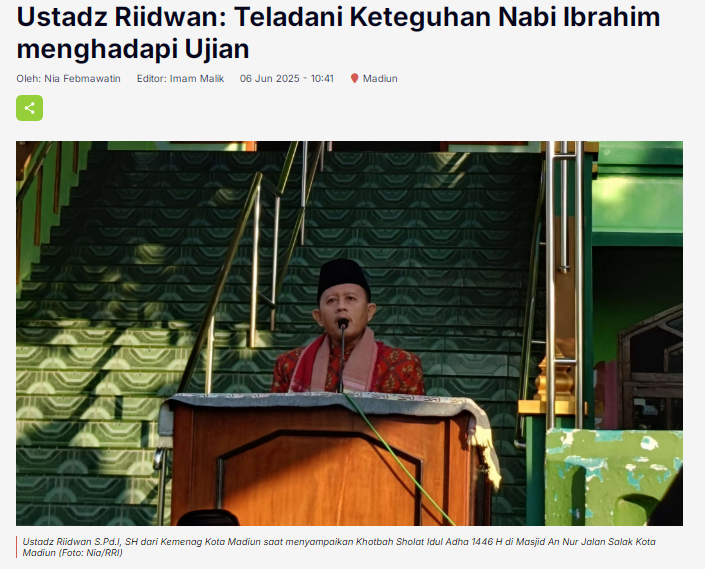 Ustadz Riidwan, Teladani Keteguhan Nabi Ibrahim menghadapi Ujian