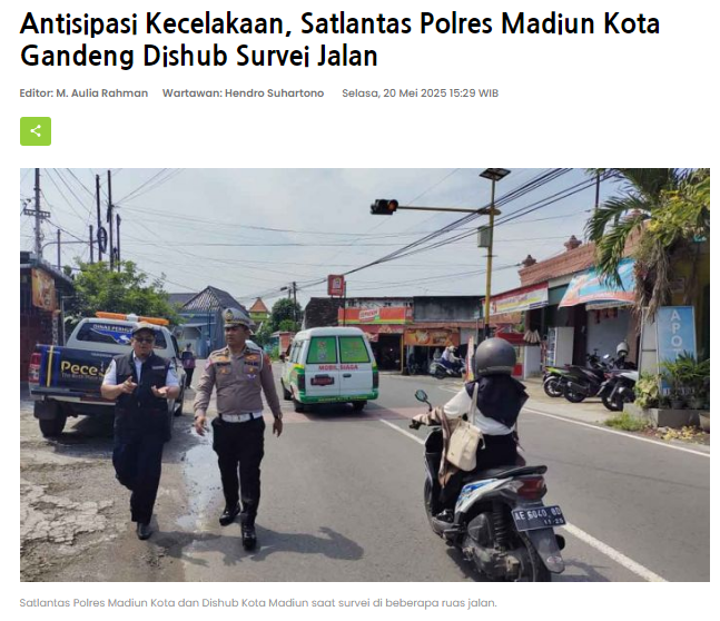 Antisipasi Kecelakaan, Satlantas Polres Madiun Kota Gandeng Dishub Survei Jalan