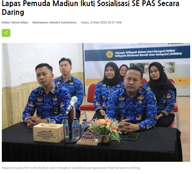 Lapas Pemuda Madiun Ikuti Sosialisasi SE PAS Secara Daring