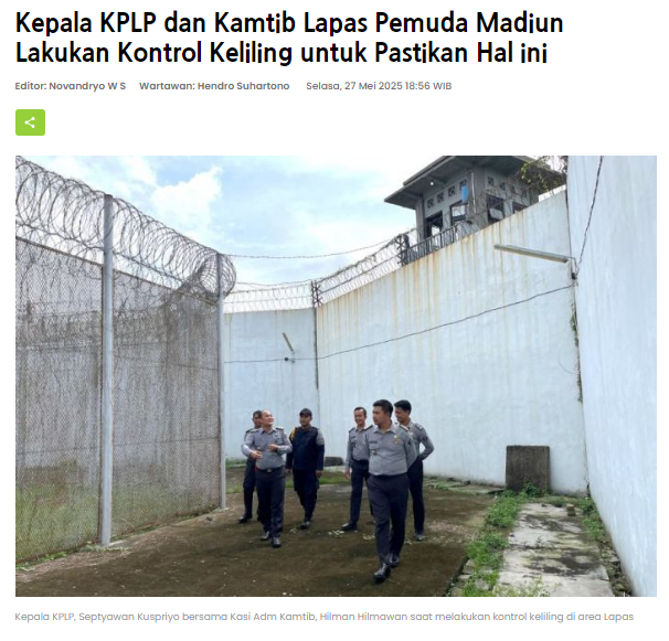 Kepala KPLP dan Kamtib Lapas Pemuda Madiun Lakukan Kontrol Keliling untuk Pastikan Hal ini