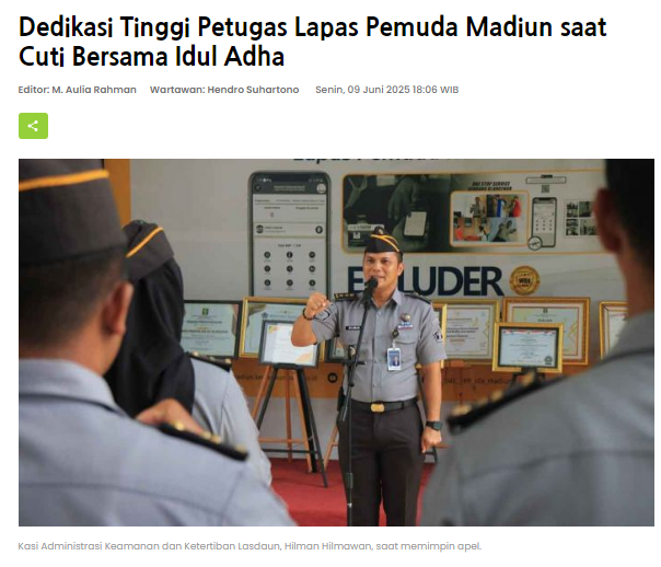 Dedikasi Tinggi Petugas Lapas Pemuda Madiun saat Cuti Bersama Idul Adha