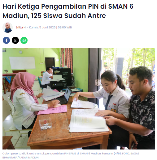 Hari Ketiga Pengambilan PIN di SMAN 6 Madiun, 125 Siswa Sudah Antre