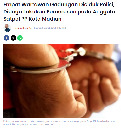 Empat Wartawan Gadungan Diciduk Polisi, Diduga Lakukan Pemerasan pada Anggota Satpol PP Kota Madiun