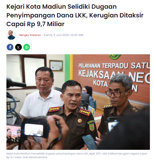 Kejari Kota Madiun Selidiki Dugaan Penyimpangan Dana LKK, Kerugian Ditaksir Capai Rp 9,7 Miliar