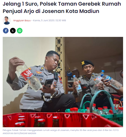 Jelang 1 Suro, Polsek Taman Gerebek Rumah Penjual Arjo di Josenan Kota Madiun