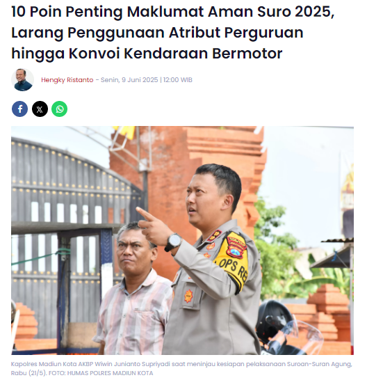 10 Poin Penting Maklumat Aman Suro 2025, Larang Penggunaan Atribut Perguruan hingga Konvoi Kendaraan Bermotor