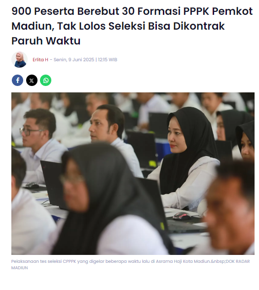900 Peserta Berebut 30 Formasi PPPK Pemkot Madiun, Tak Lolos Seleksi Bisa Dikontrak Paruh Waktu