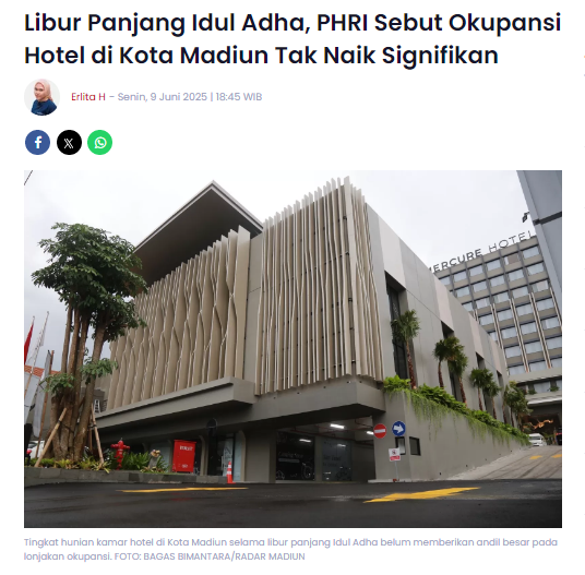 Libur Panjang Idul Adha, PHRI Sebut Okupansi Hotel di Kota Madiun Tak Naik Signifikan