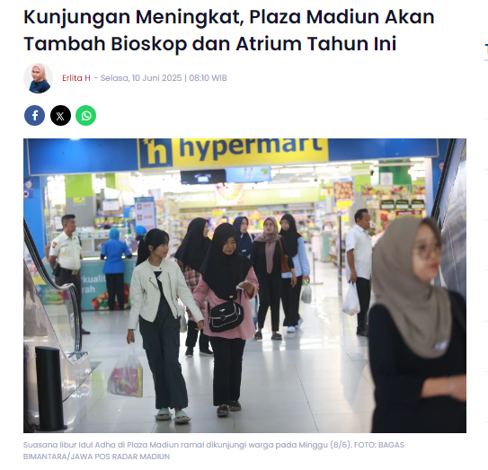 Kunjungan Meningkat, Plaza Madiun Akan Tambah Bioskop dan Atrium Tahun Ini