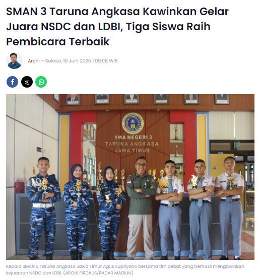 SMAN 3 Taruna Angkasa Kawinkan Gelar Juara NSDC dan LDBI, Tiga Siswa Raih Pembicara Terbaik