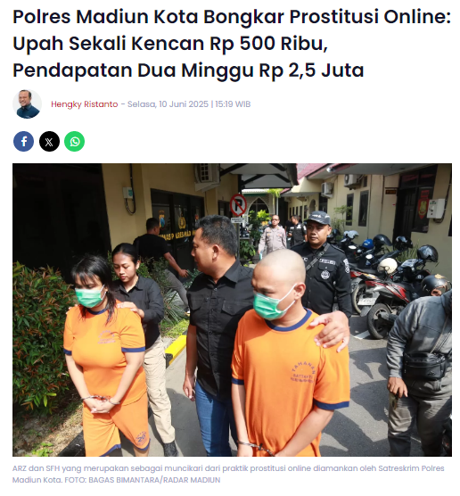 Polres Madiun Kota Bongkar Prostitusi Online, Upah Sekali Kencan Rp 500 Ribu, Pendapatan Dua Minggu Rp 2,5 Juta