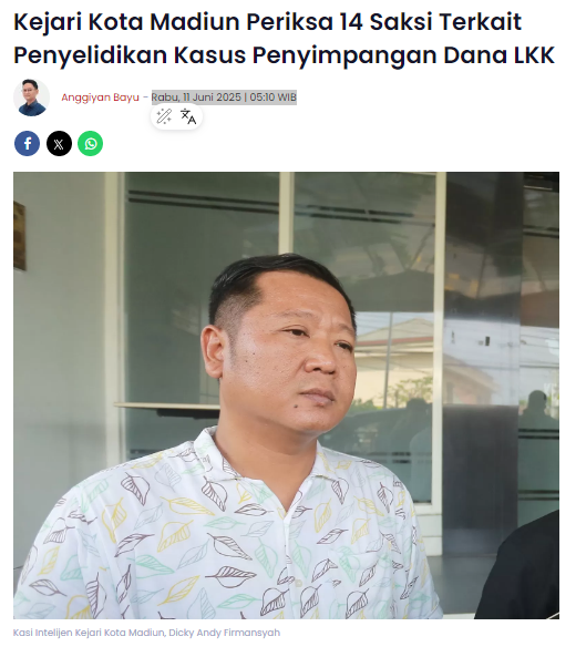 Kejari Kota Madiun Periksa 14 Saksi Terkait Penyelidikan Kasus Penyimpangan Dana LKK