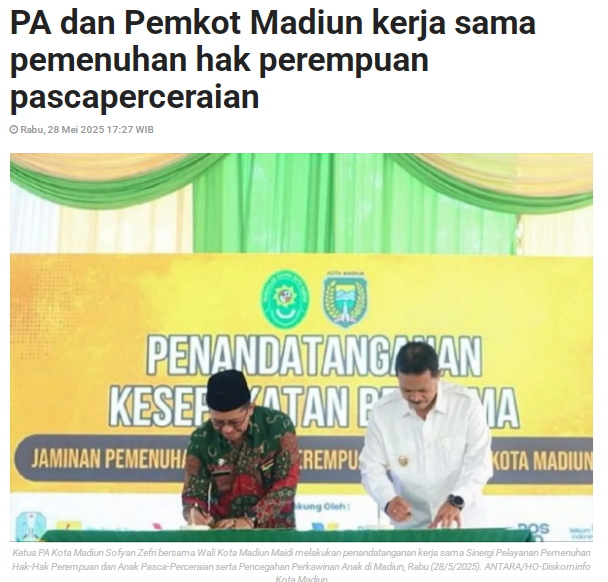 PA dan Pemkot Madiun Kerja Sama Pemenuhan Hak Perempuan Pascaperceraian