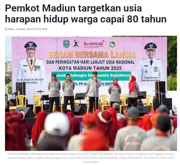 Pemkot Madiun targetkan usia harapan hidup warga capai 80 tahun