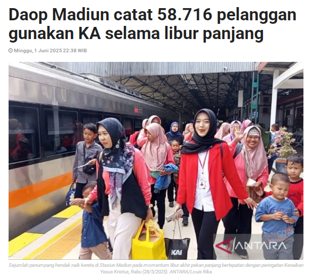 Daop Madiun Catat 58.716 Pelanggan Gunakan KA Selama Libur Panjang