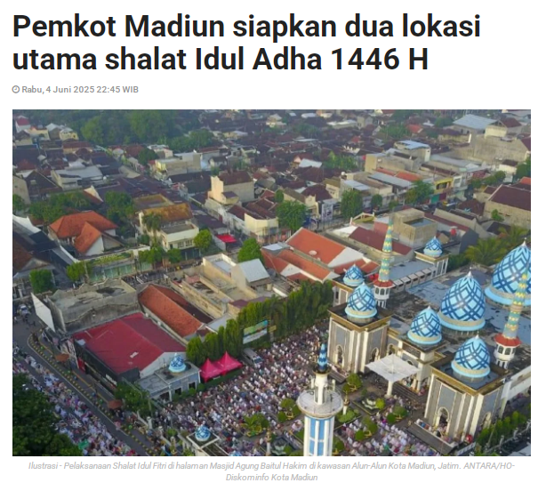 Pemkot Madiun Siapkan Dua Lokasi Utama Shalat Idul Adha 1446 H