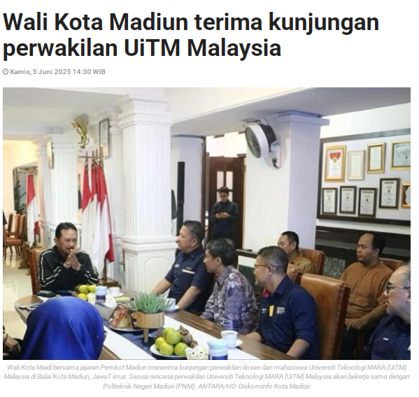 Wali Kota Madiun Terima Kunjungan Perwakilan UiTM Malaysia