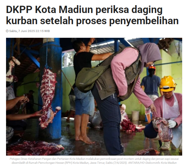 DKPP Kota Madiun Periksa Daging Kurban Setelah Proses Penyembelihan