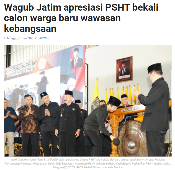 Wagub Jatim Apresiasi PSHT Bekali Calon Warga Baru Wawasan Kebangsaan