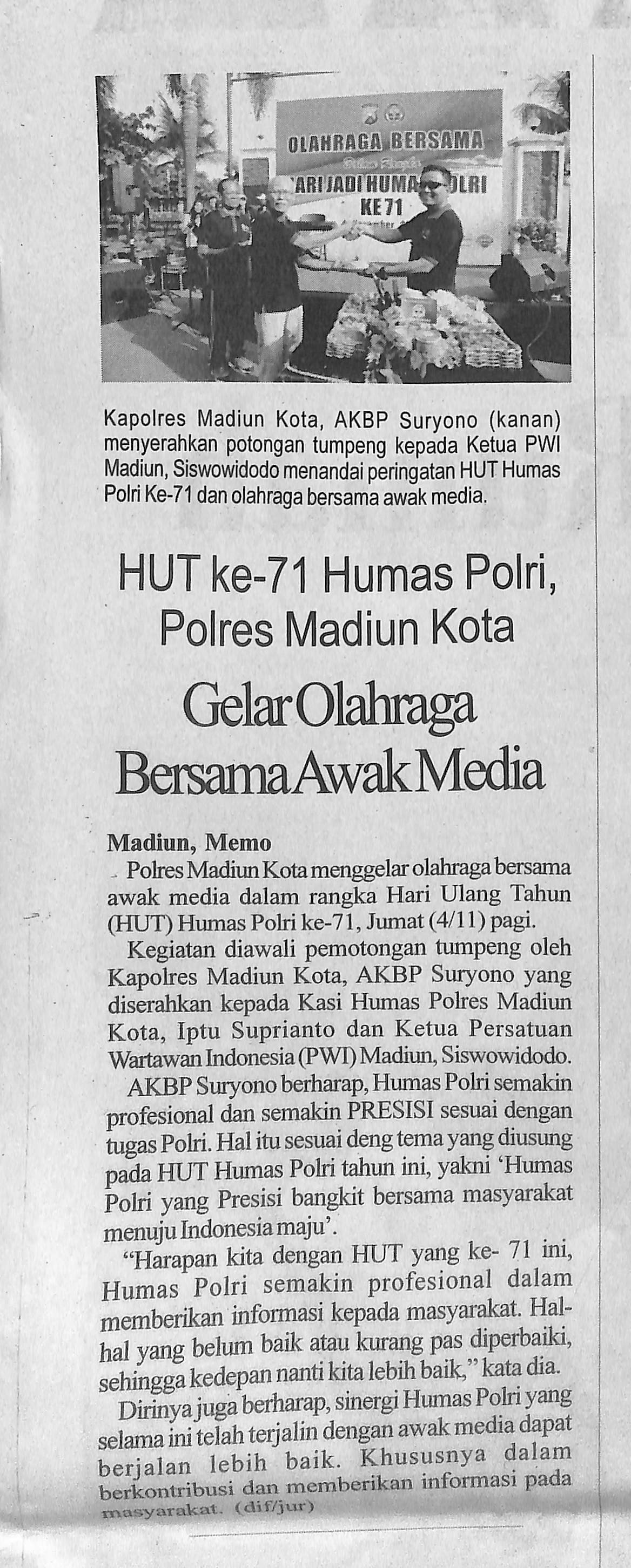 HUT Ke-71 Humas Polri, Polres Madiun Kota Gelar Olahraga Bersama Awak Media