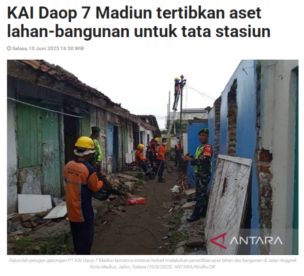 KAI Daop 7 Madiun Tertibkan Aset Lahan-Bangunan untuk Tata Stasiun