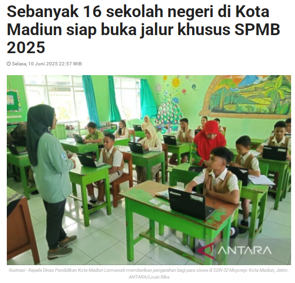 Sebanyak 16 Sekolah Negeri di Kota Madiun Siap Buka Jalur Khusus SPMB 2025