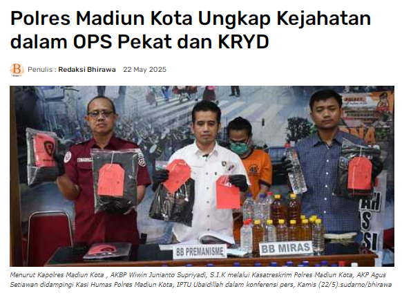 Polres Madiun Kota Ungkap Kejahatan dalam OPS Pekat dan KRYD