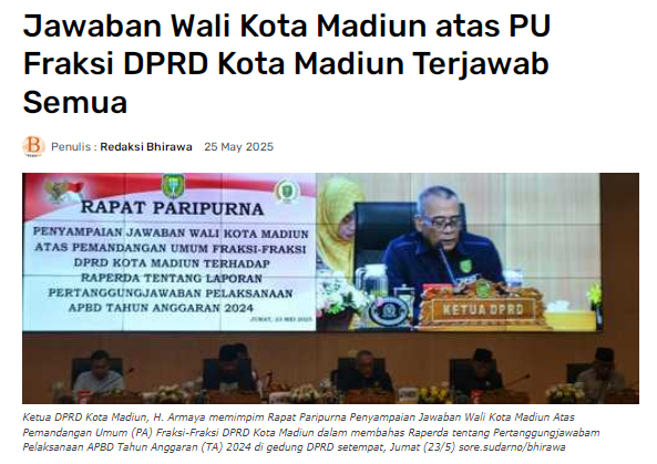 Jawaban Wali Kota Madiun atas PU Fraksi DPRD Kota Madiun Terjawab Semua