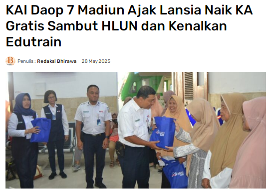 KAI Daop 7 Madiun Ajak Lansia Naik KA Gratis Sambut HLUN dan Kenalkan Edutrain