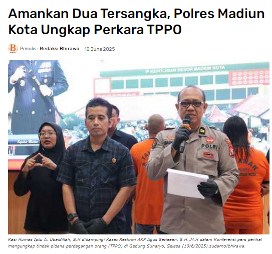 Amankan Dua Tersangka, Polres Madiun Kota Ungkap Perkara TPPO