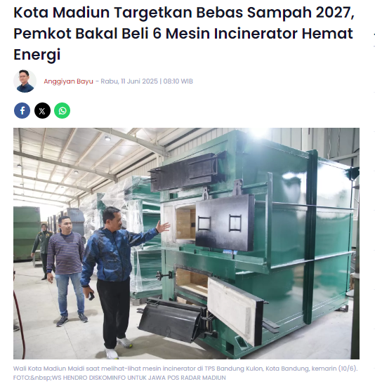 Kota Madiun Targetkan Bebas Sampah 2027, Pemkot Bakal Beli 6 Mesin Incinerator Hemat Energi