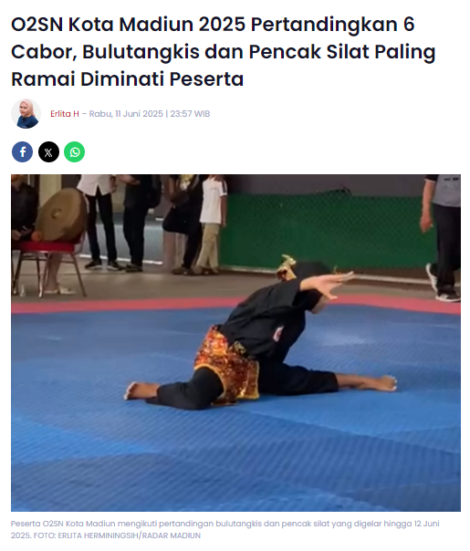 O2SN Kota Madiun 2025 Pertandingkan 6 Cabor, Bulutangkis dan Pencak Silat Paling Ramai Diminati Peserta