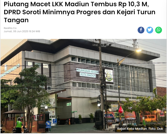 Piutang Macet LKK Madiun Tembus Rp 10,3 M, DPRD Soroti Minimnya Progres dan Kejari Turun Tangan