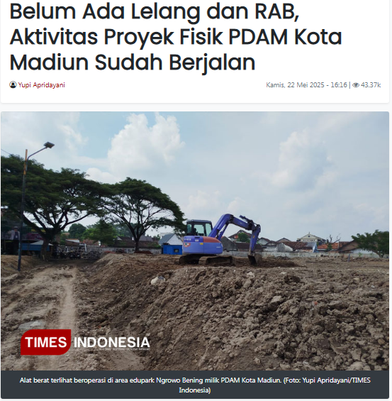 Belum Ada Lelang dan RAB, Aktivitas Proyek Fisik PDAM Kota Madiun Sudah Berjalan