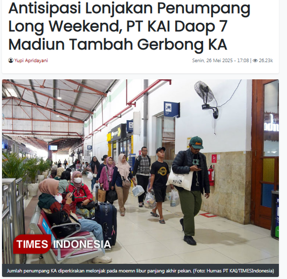 Antisipasi Lonjakan Penumpang Long Weekend, PT KAI Daop 7 Madiun Tambah Gerbong KA