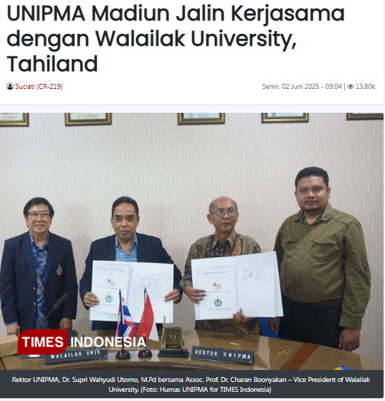 UNIPMA Madiun Jalin Kerjasama dengan Walailak University, Thailand