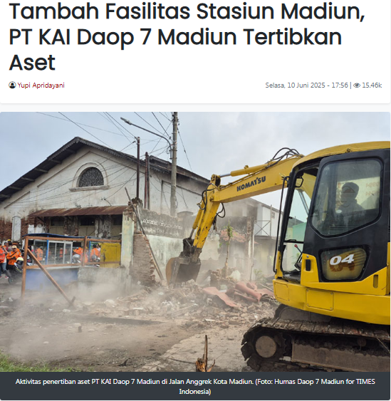 Tambah Fasilitas Stasiun Madiun, PT KAI Daop 7 Madiun Tertibkan Aset